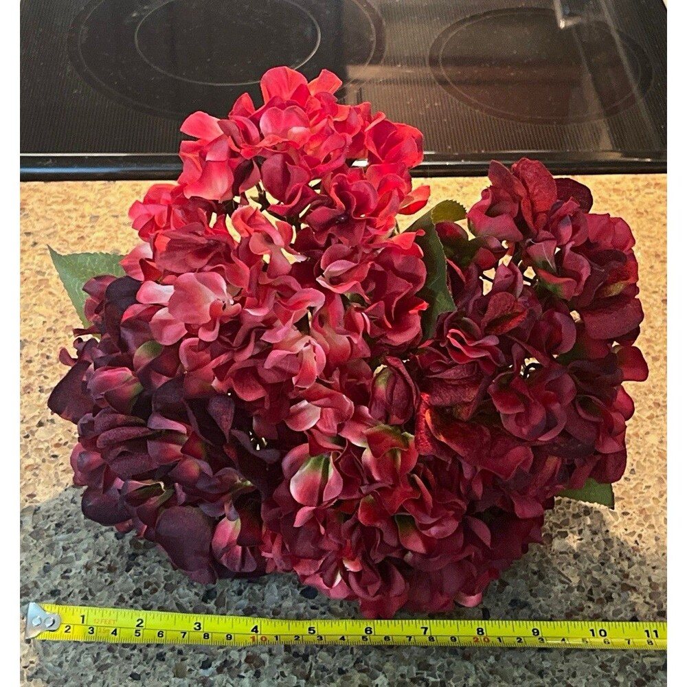 Faux Silk Burgundy Red Hydrangea Bouquet Bundle – 10.5" Wide